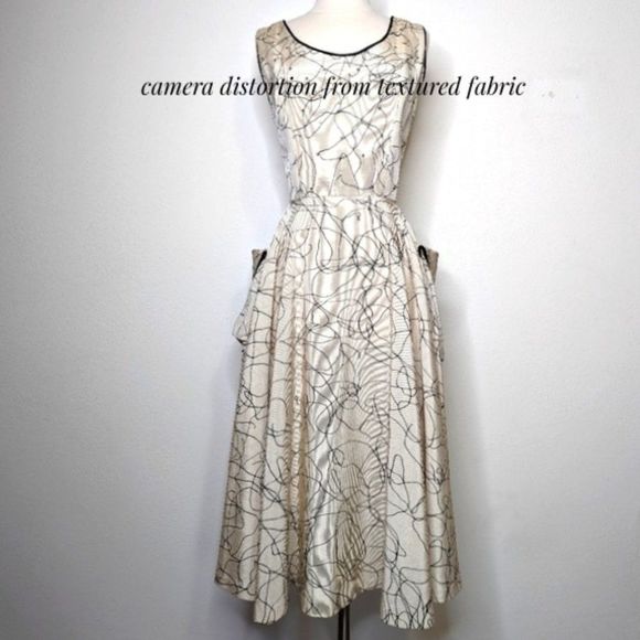 Vintage 50s Party Dress Circle Skirt Side Pockets Hand Sewn Midi - Picture 2 of 16